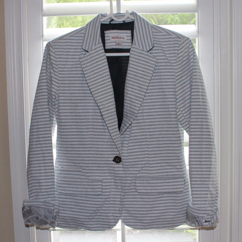 Merona Grey/white stripe blazer